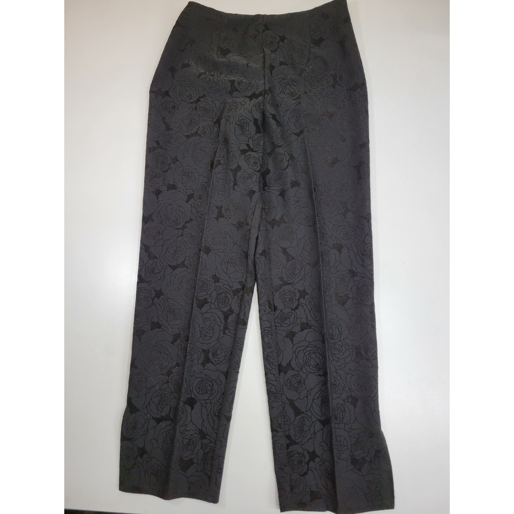 Alison Taylor Black Floral Jacquard Dress Pants Womens Size 10 Career Wide Leg